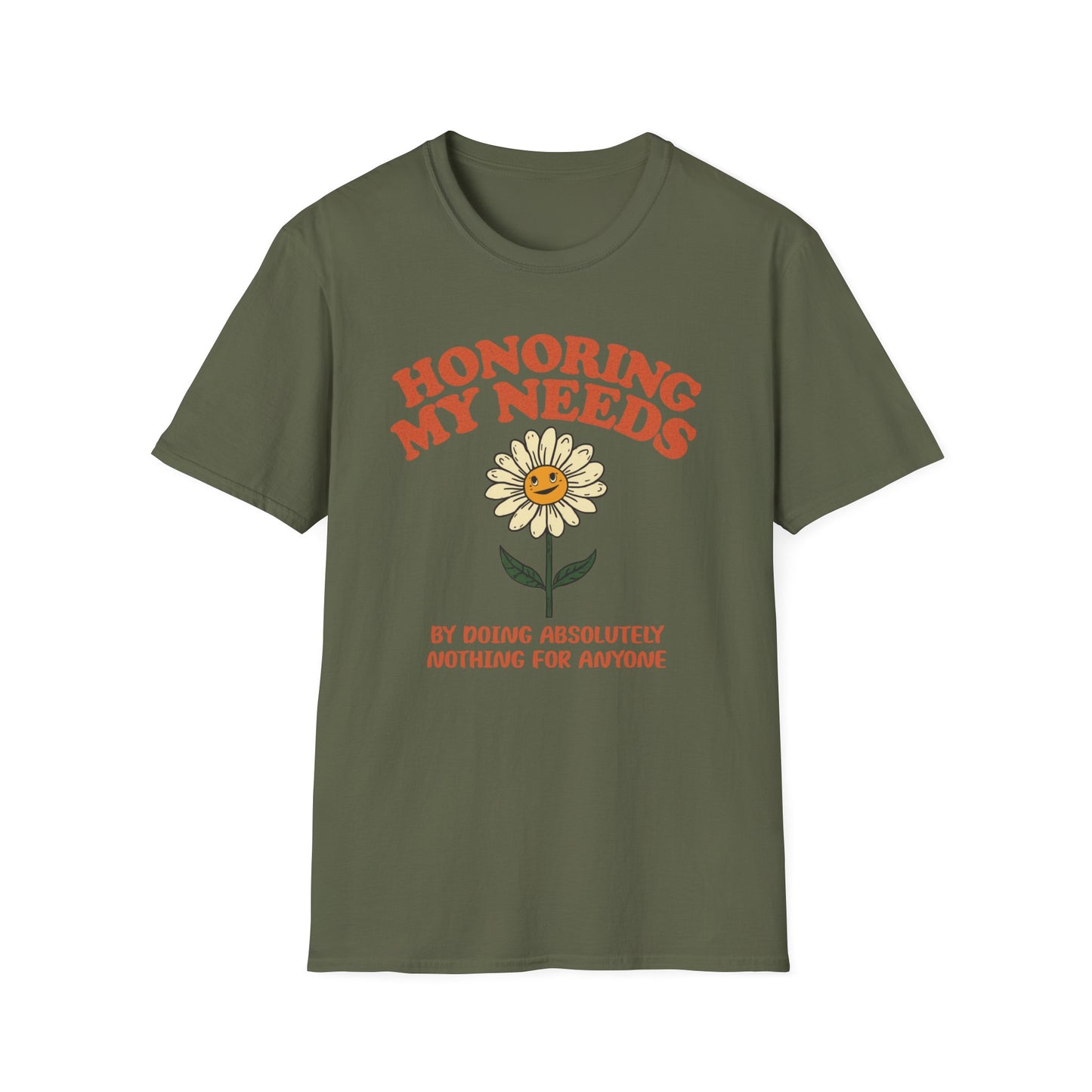 Honoring My Needs by Doing Nothing graphic t-shirt mockup