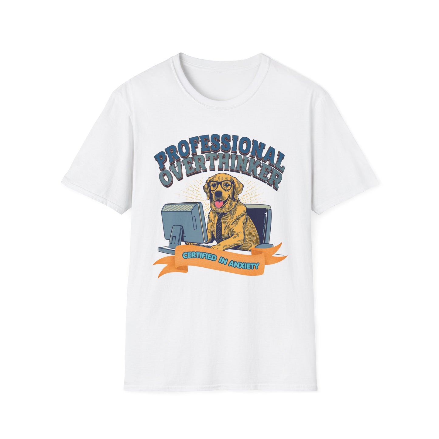 Professional Overthinker Dog graphic t-shirt mockup