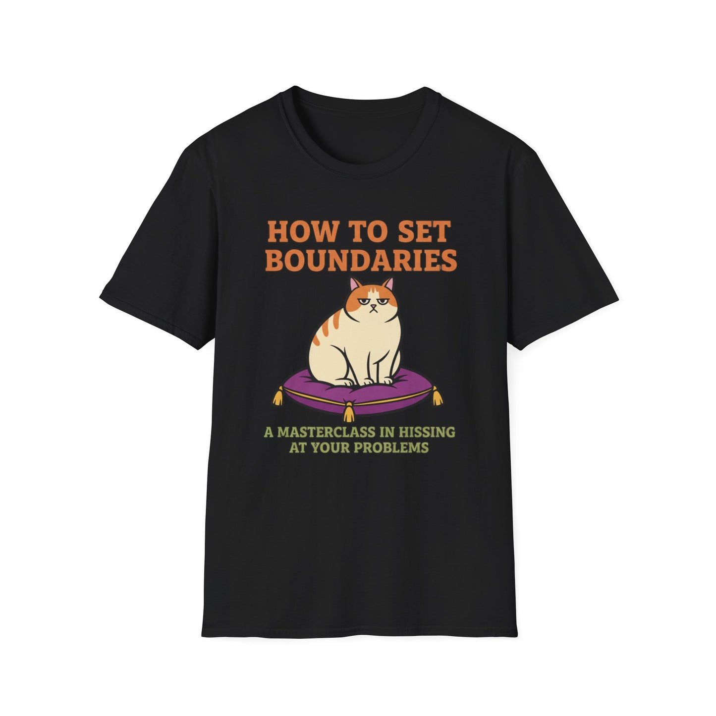 How to Set Boundaries: Hiss at Problems graphic t-shirt mockup
