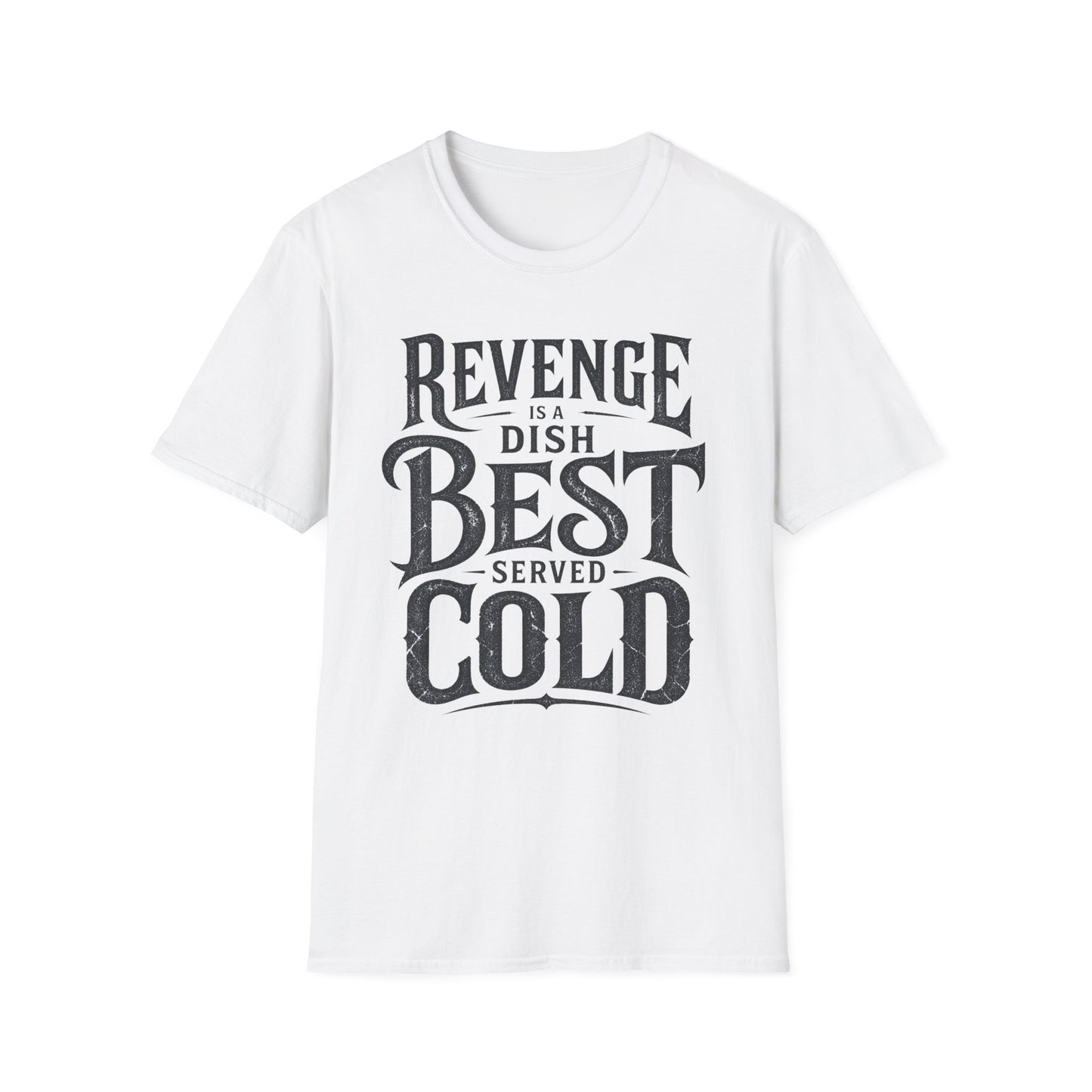 Revenge Is a Dish Best Served Cold - Block Type graphic t-shirt mockup