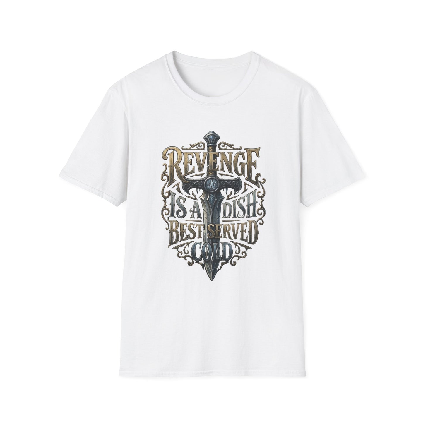Revenge Is a Dish Best Served Cold - Dark Crest graphic t-shirt mockup