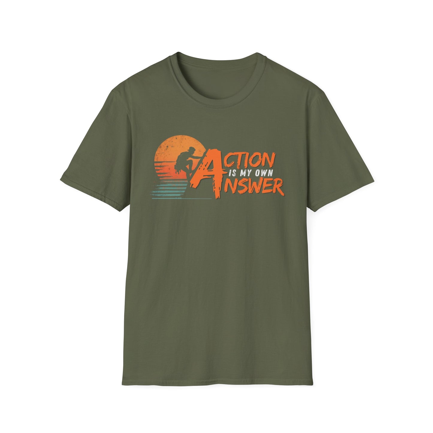 Action Is My Answer graphic t-shirt mockup