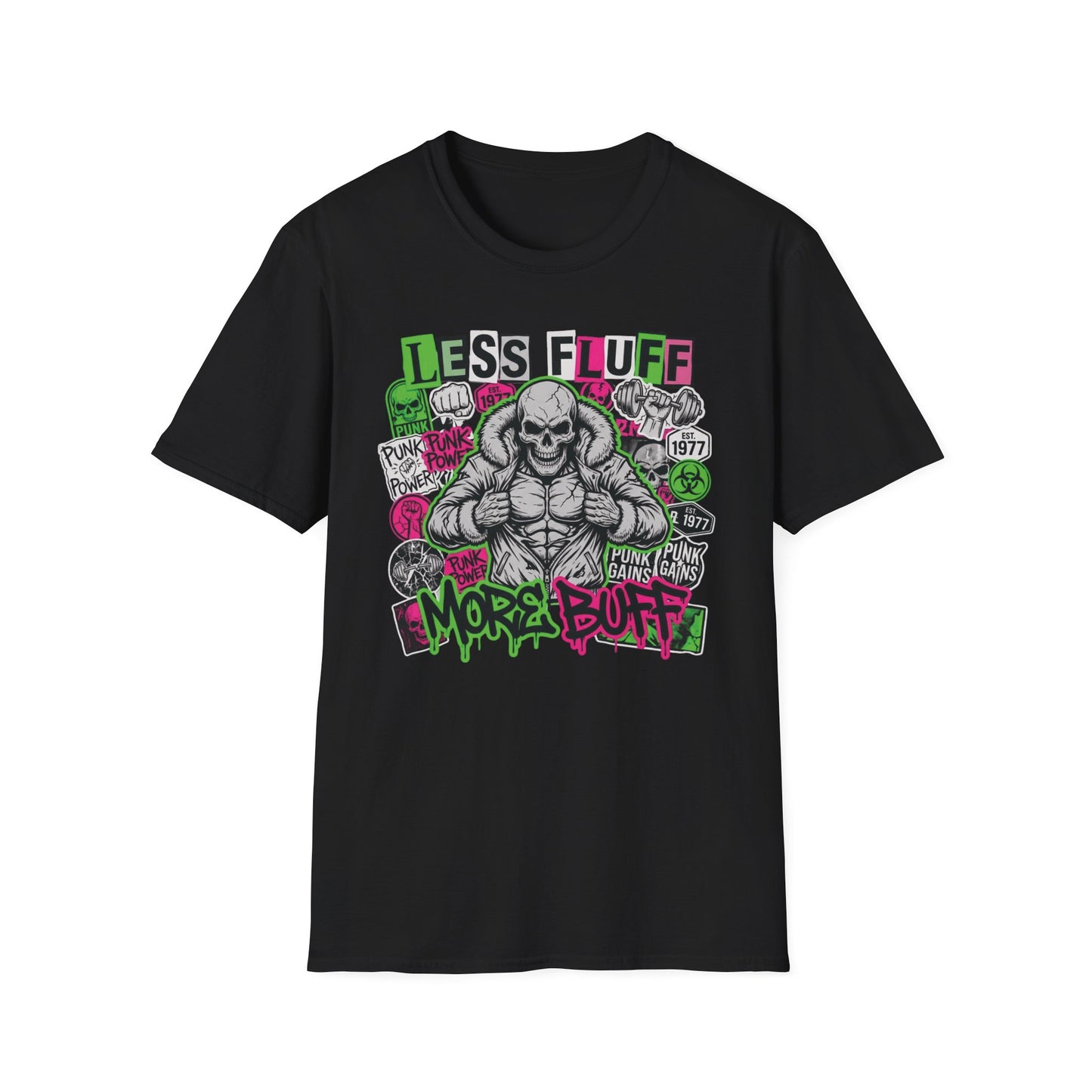 Less Fluff More Buff - Punk Edition graphic t-shirt mockup