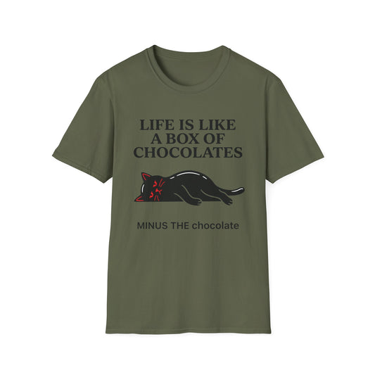 Life Is Like a Box of Chocolates, Minus the Chocolate graphic t-shirt mockup