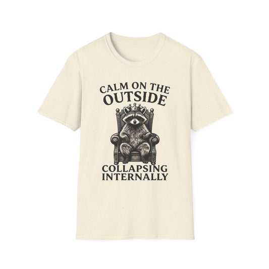 Calm Outside, Collapsing Internally graphic t-shirt mockup