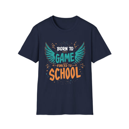 Born to Game Forced to School graphic t-shirt mockup