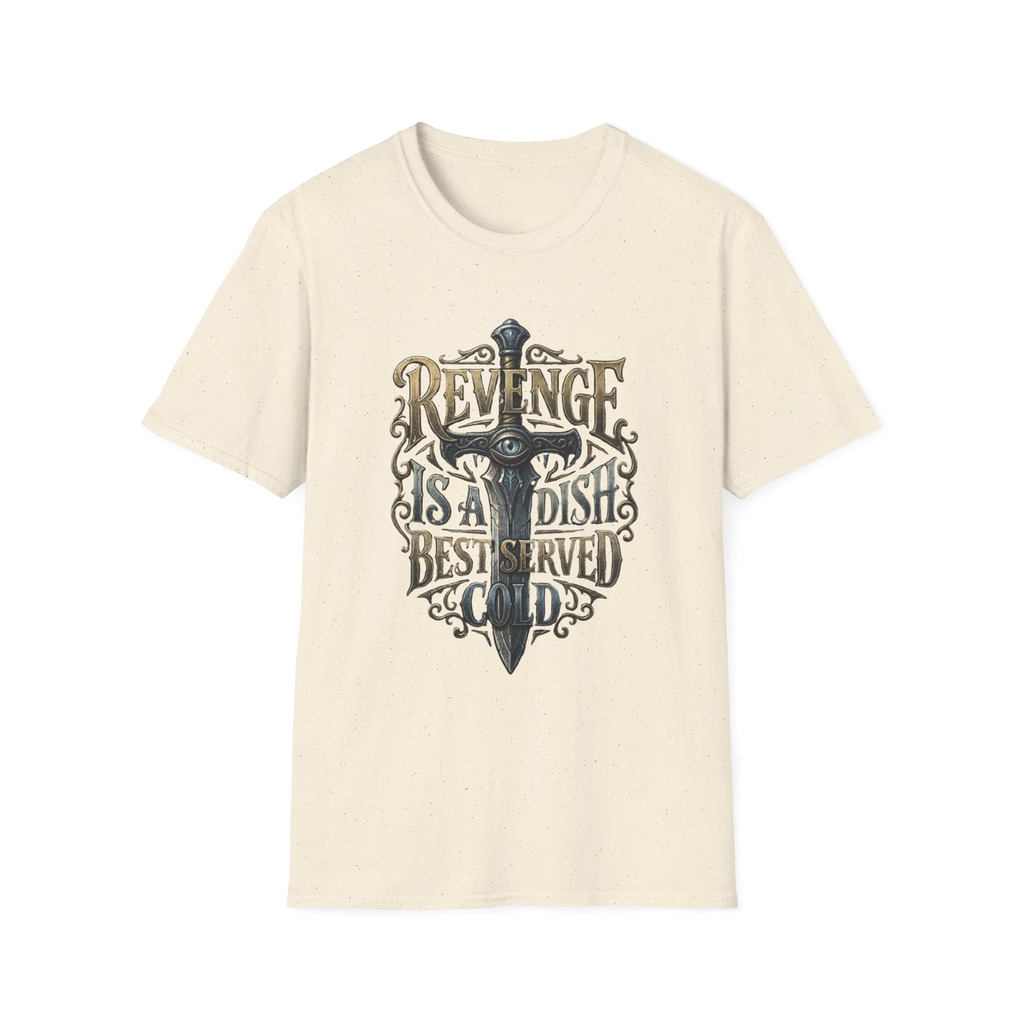 Revenge Is a Dish Best Served Cold - Gothic Crest graphic t-shirt mockup