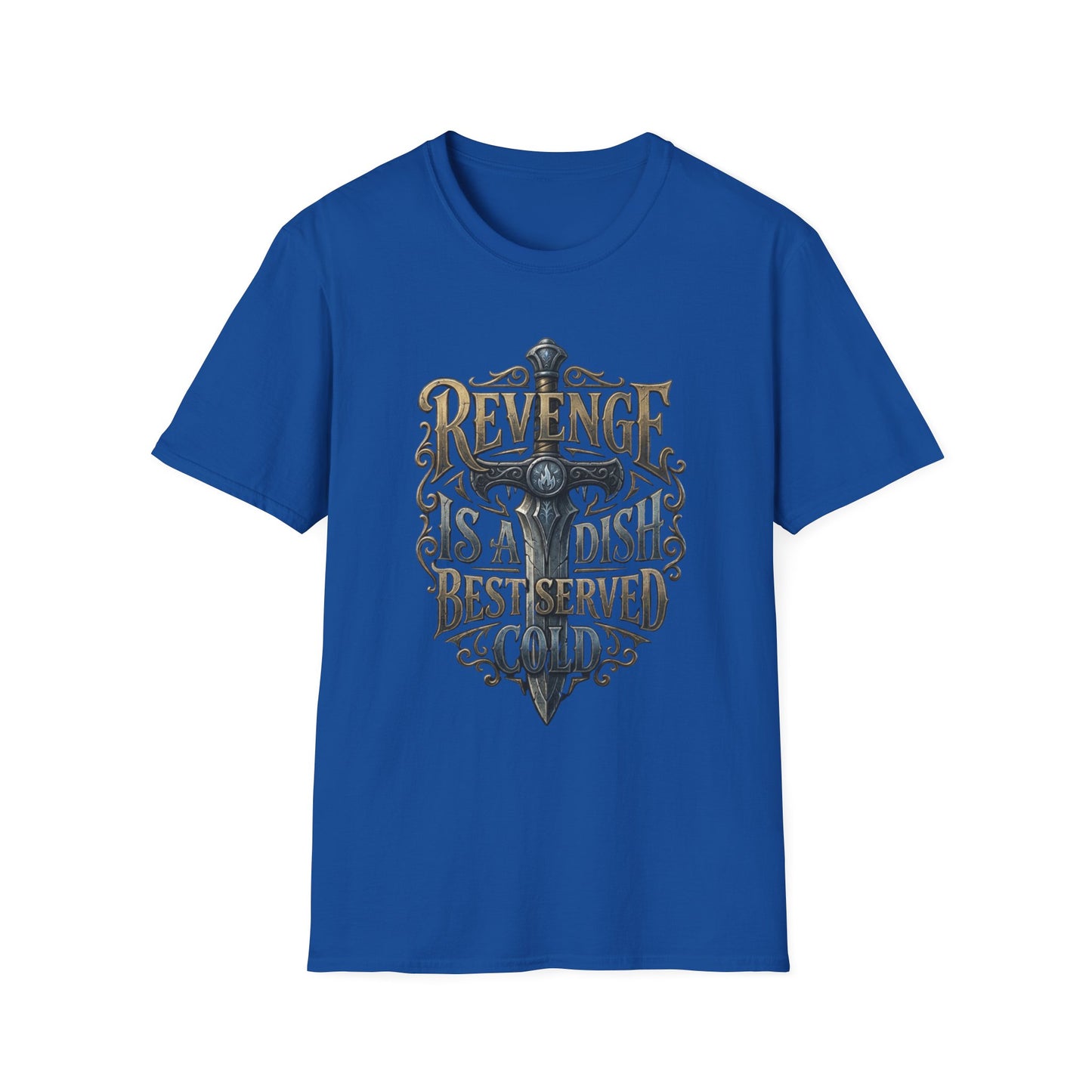Revenge Is a Dish Best Served Cold - Dark Crest graphic t-shirt mockup