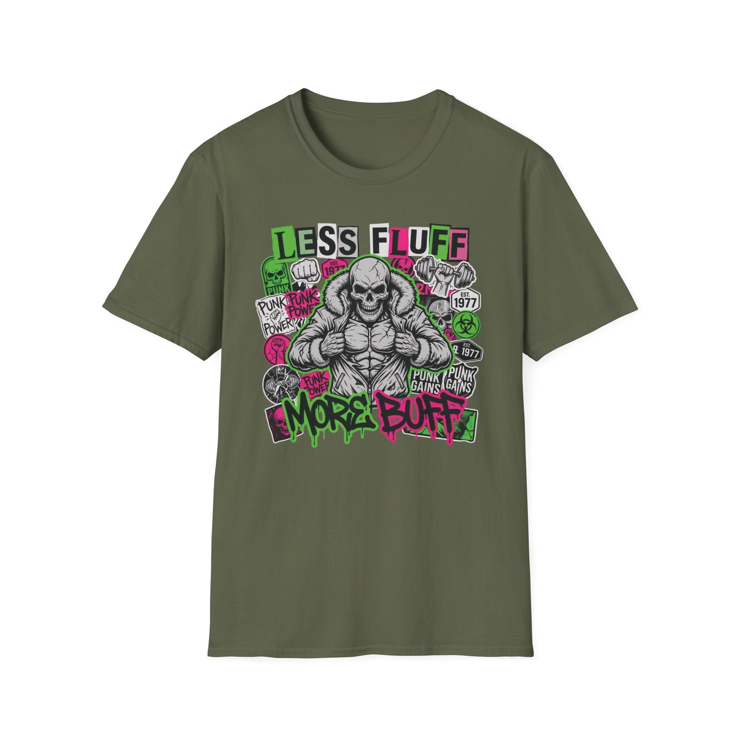 Less Fluff More Buff - Punk Edition graphic t-shirt mockup