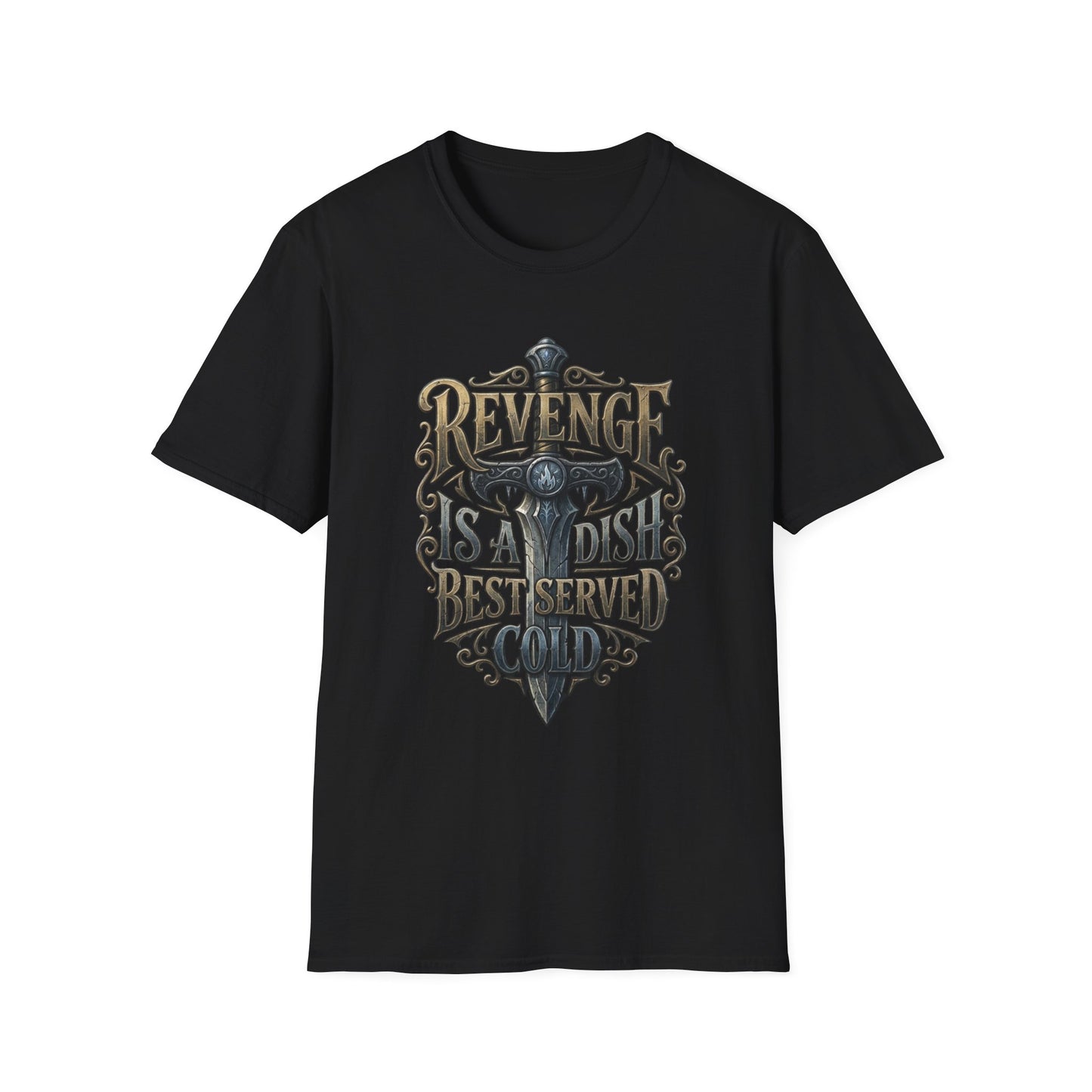 Revenge Is a Dish Best Served Cold - Dark Crest graphic t-shirt mockup