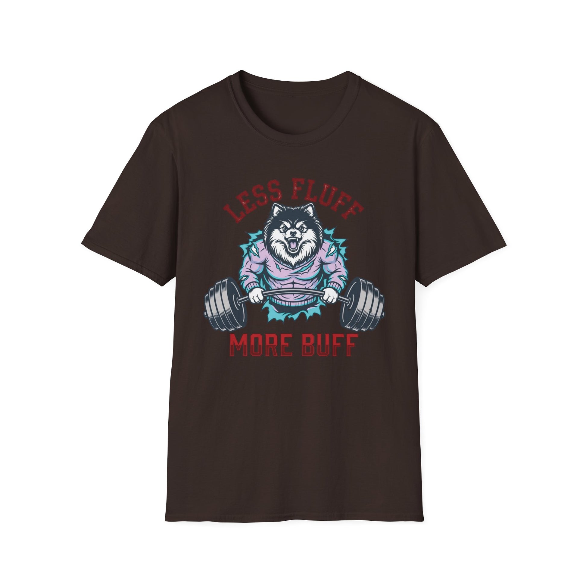 Less Fluff More Buff - Wolf Edition graphic t-shirt mockup