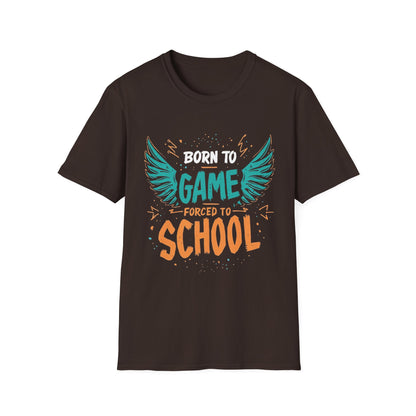Born to Game Forced to School graphic t-shirt mockup
