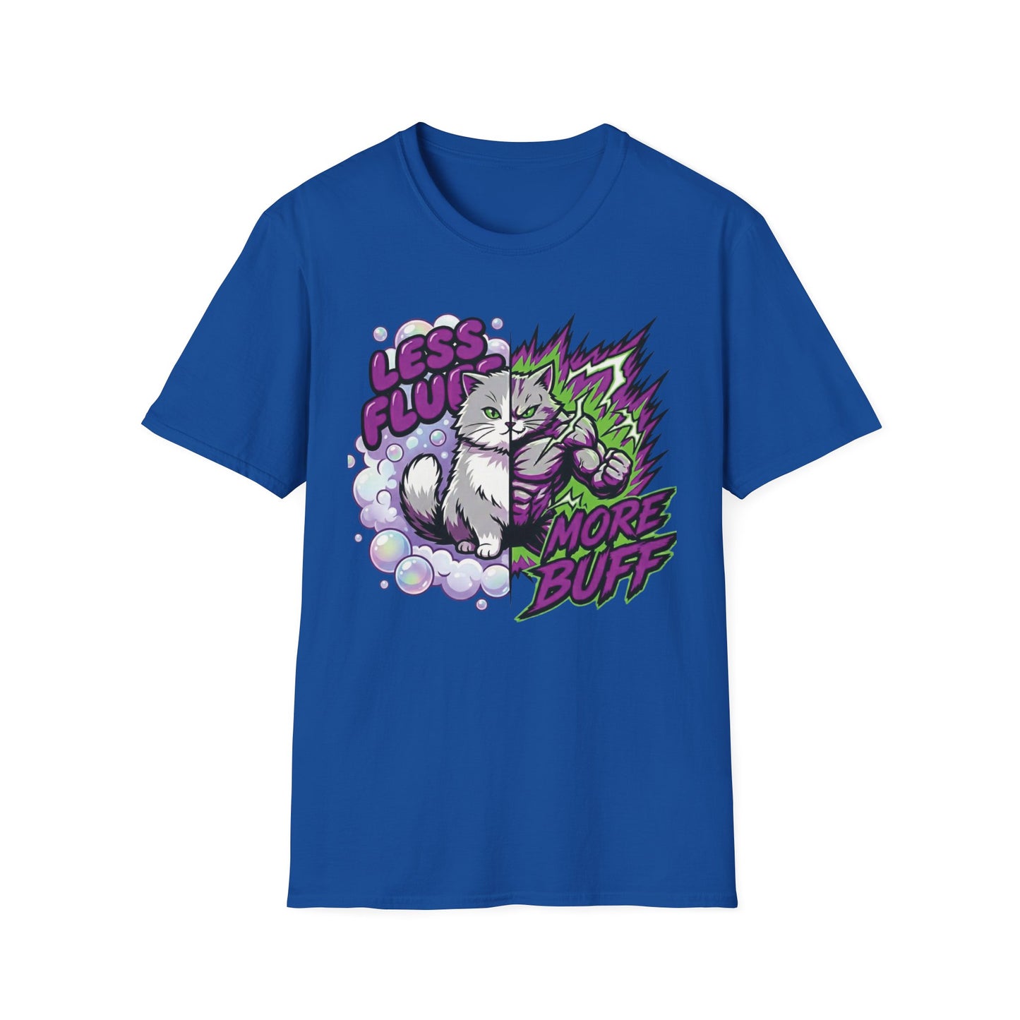 Less Fluff More Buff - Transformation graphic t-shirt mockup