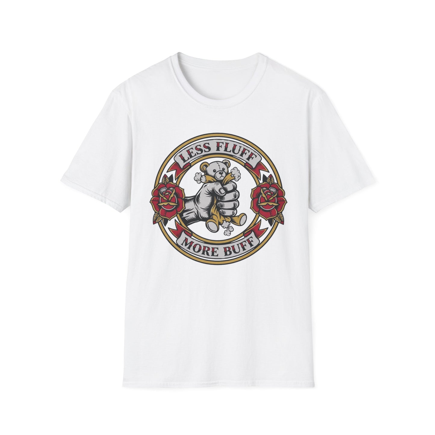 Less Fluff More Buff - Bear Doll graphic t-shirt mockup