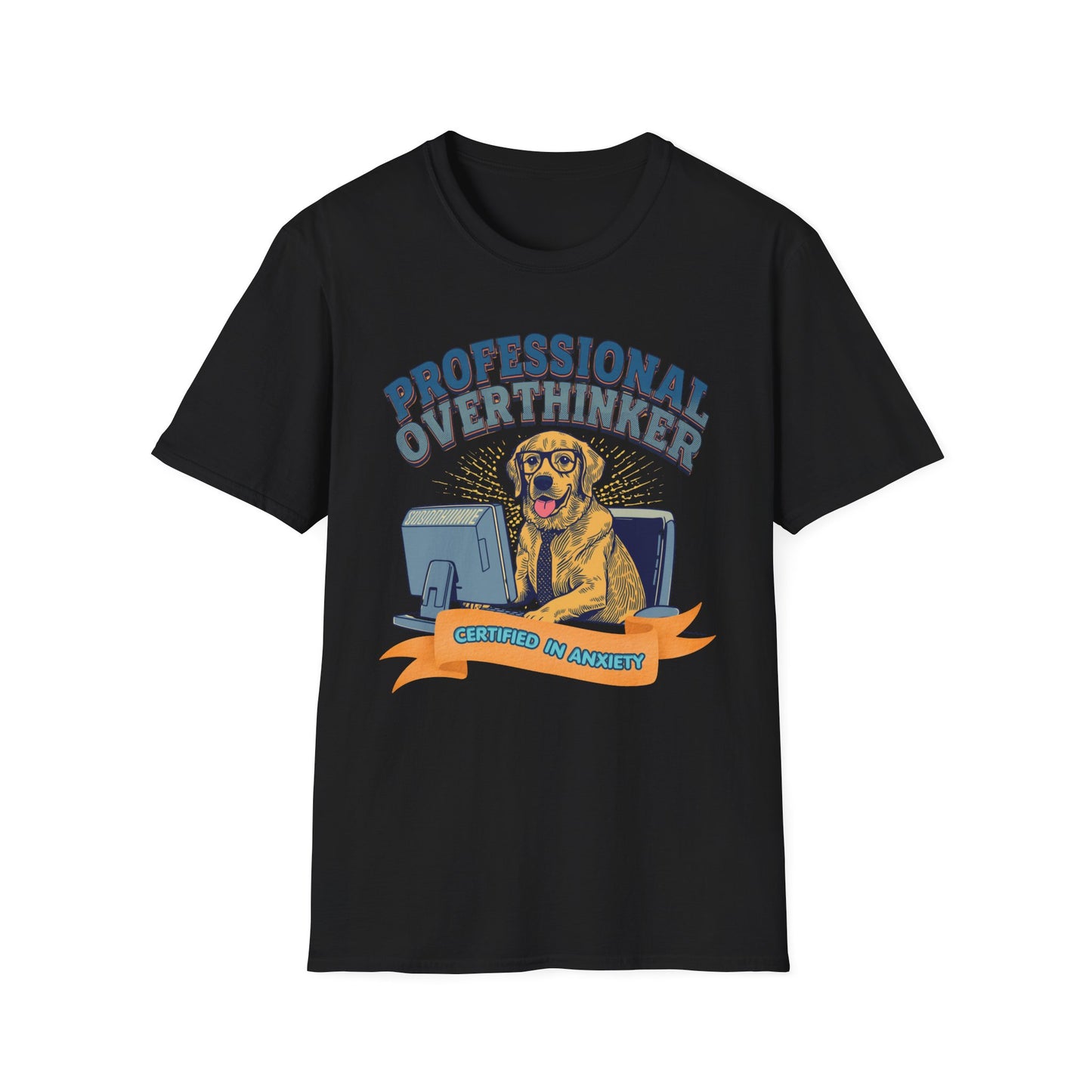 Professional Overthinker Dog graphic t-shirt mockup