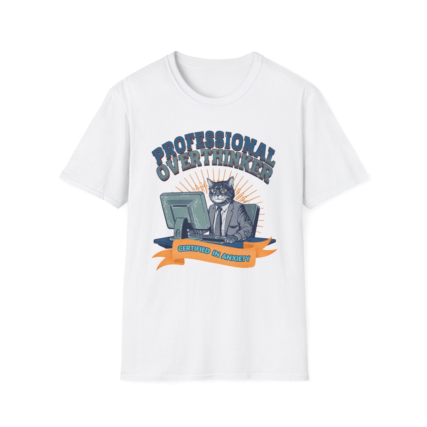 Professional Overthinker Cat graphic t-shirt mockup