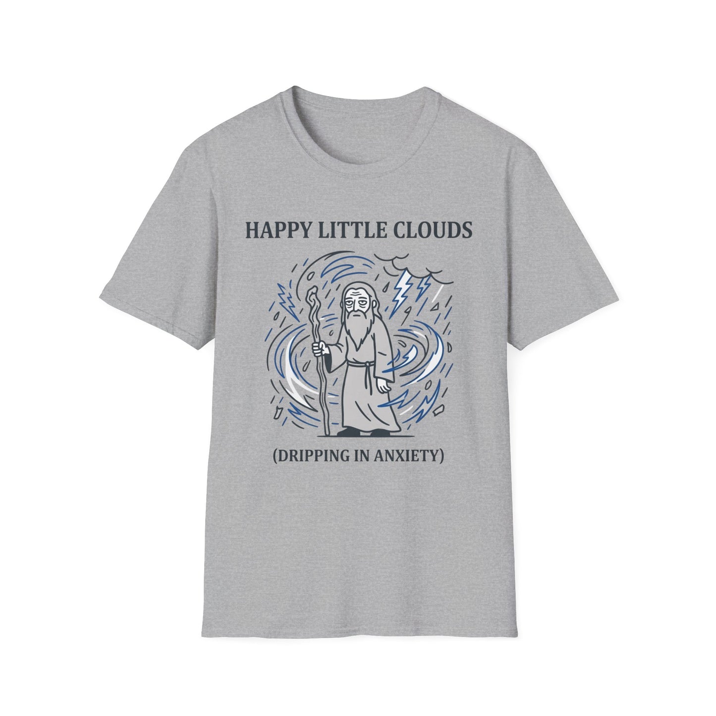 Happy Little Clouds Dripping in Anxiety graphic t-shirt mockup