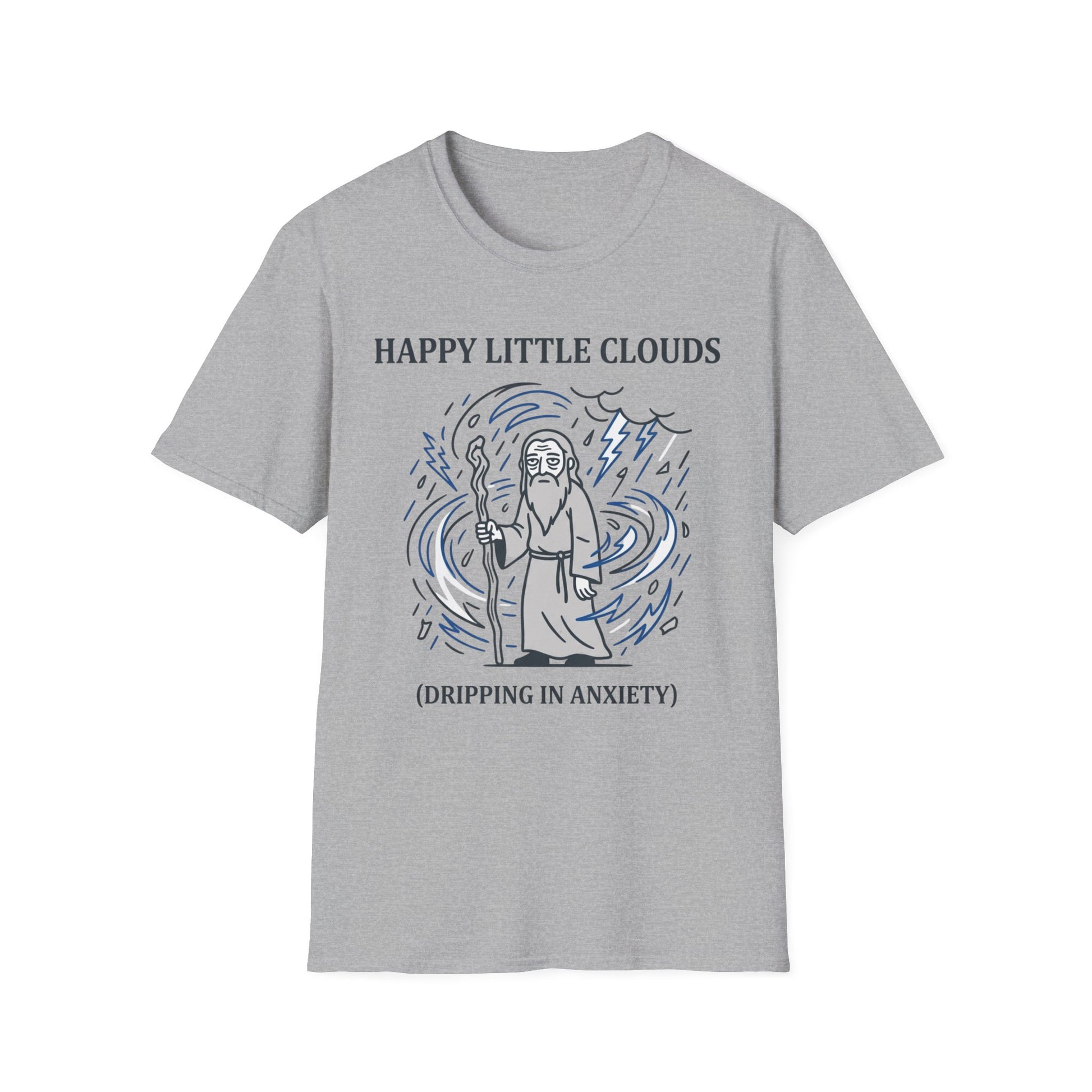 Happy Little Clouds Dripping in Anxiety graphic t-shirt mockup