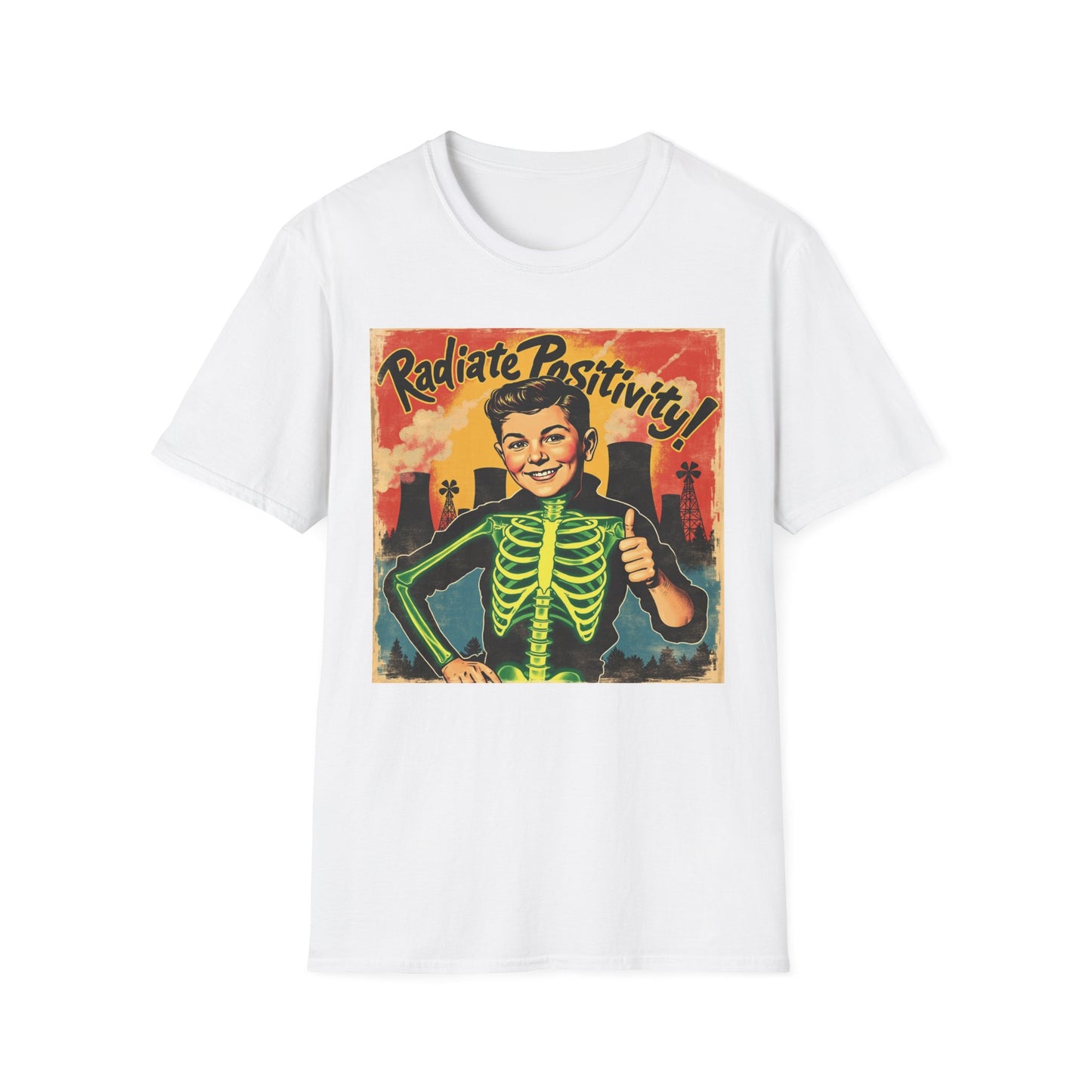 Radiating Positivity - Skeleton Edition graphic t-shirt mockup
