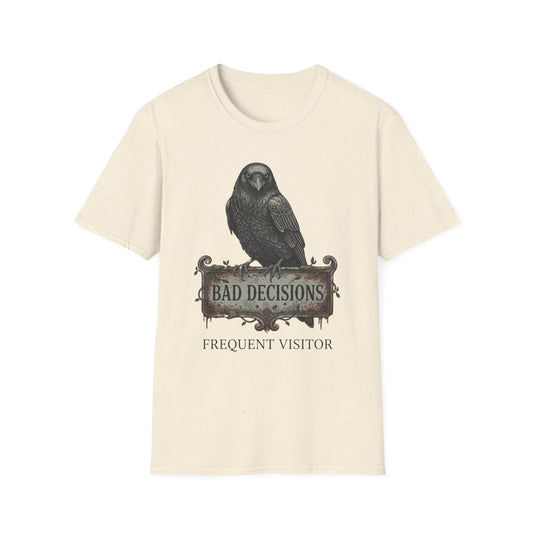 Bad Decisions: Frequent Visitor graphic t-shirt mockup