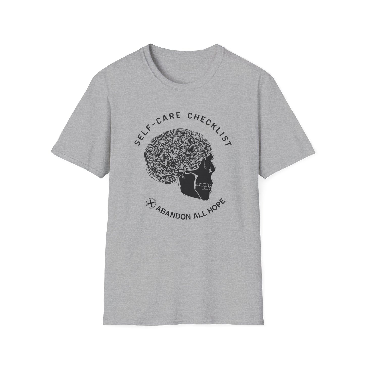 Self-Care Checklist: Abandon All Hope - Alt graphic t-shirt mockup