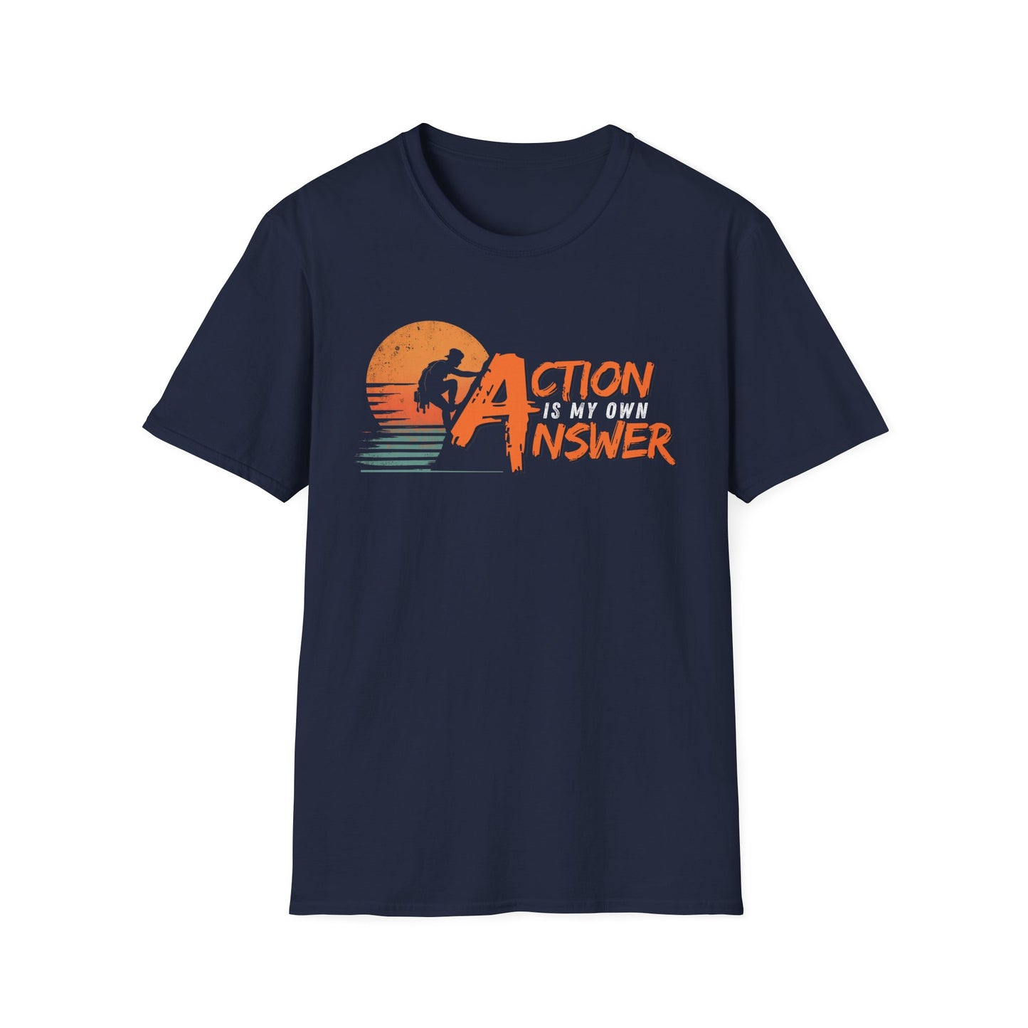 Action Is My Answer graphic t-shirt mockup