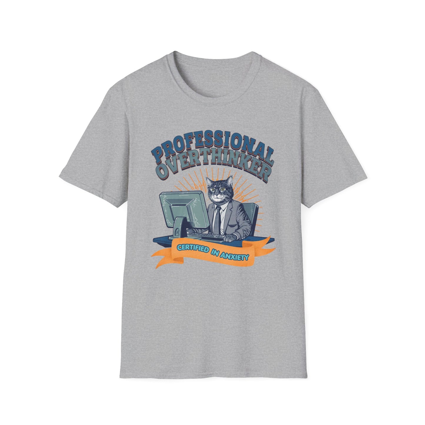 Professional Overthinker Cat graphic t-shirt mockup