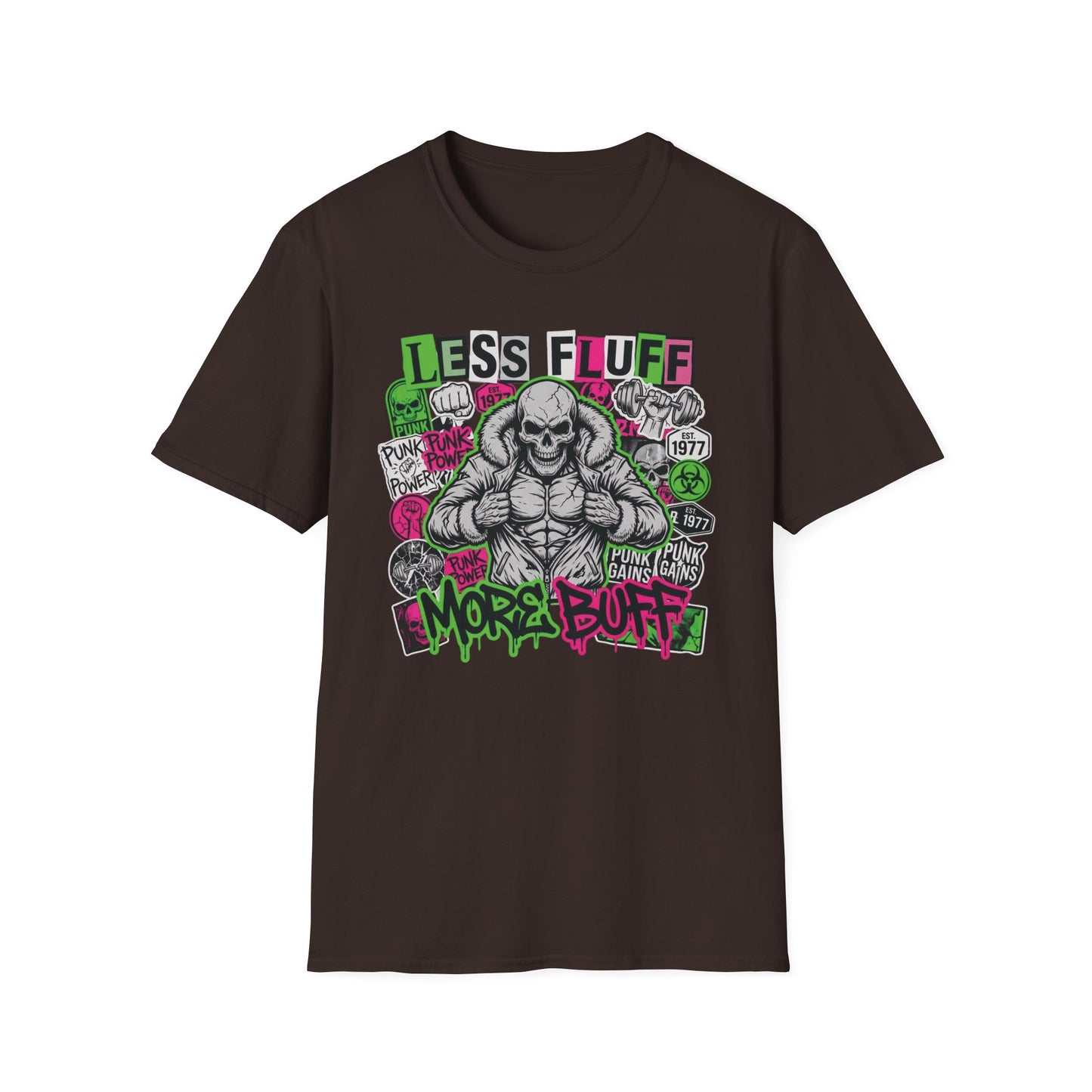 Less Fluff More Buff - Punk Edition graphic t-shirt mockup