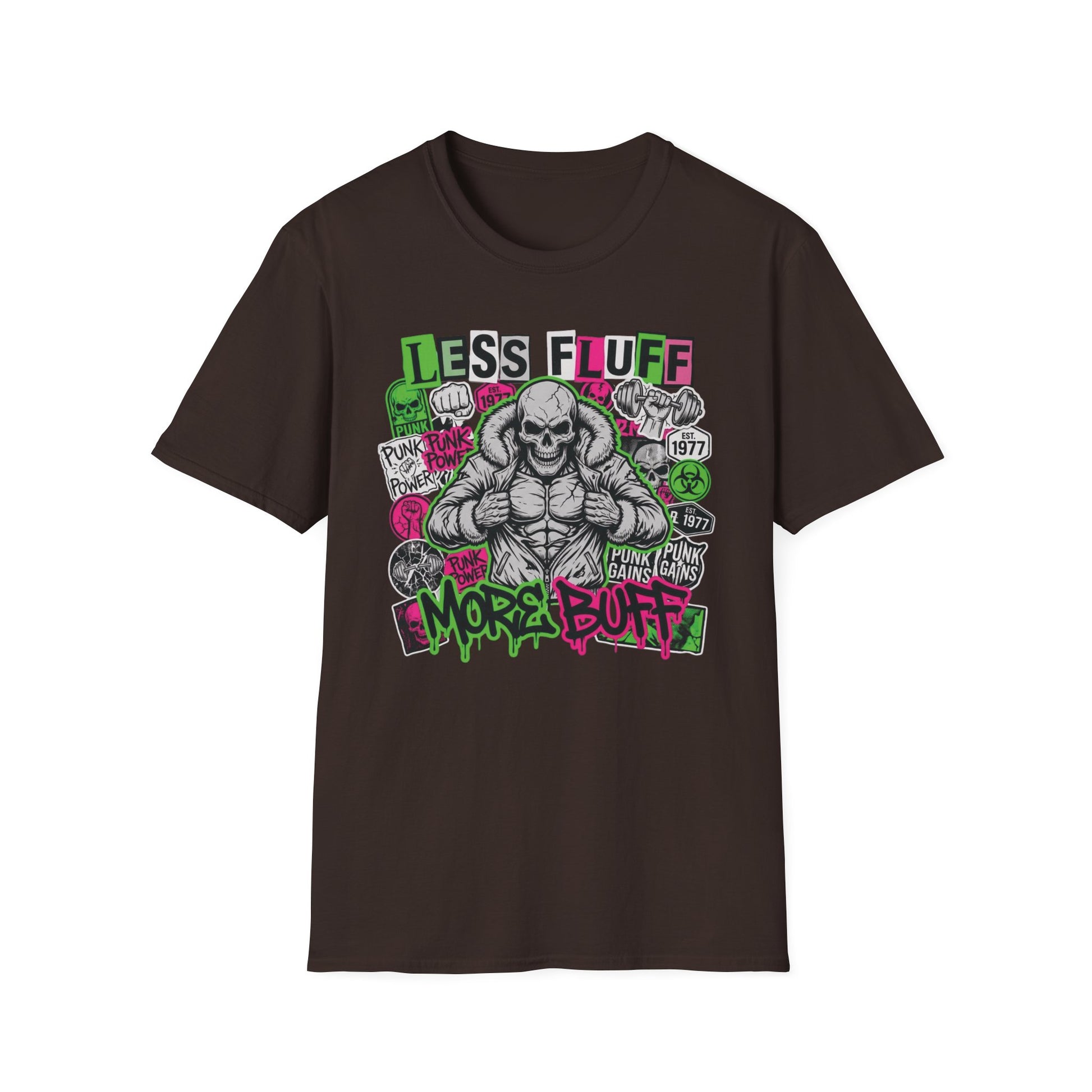 Less Fluff More Buff - Punk Edition graphic t-shirt mockup