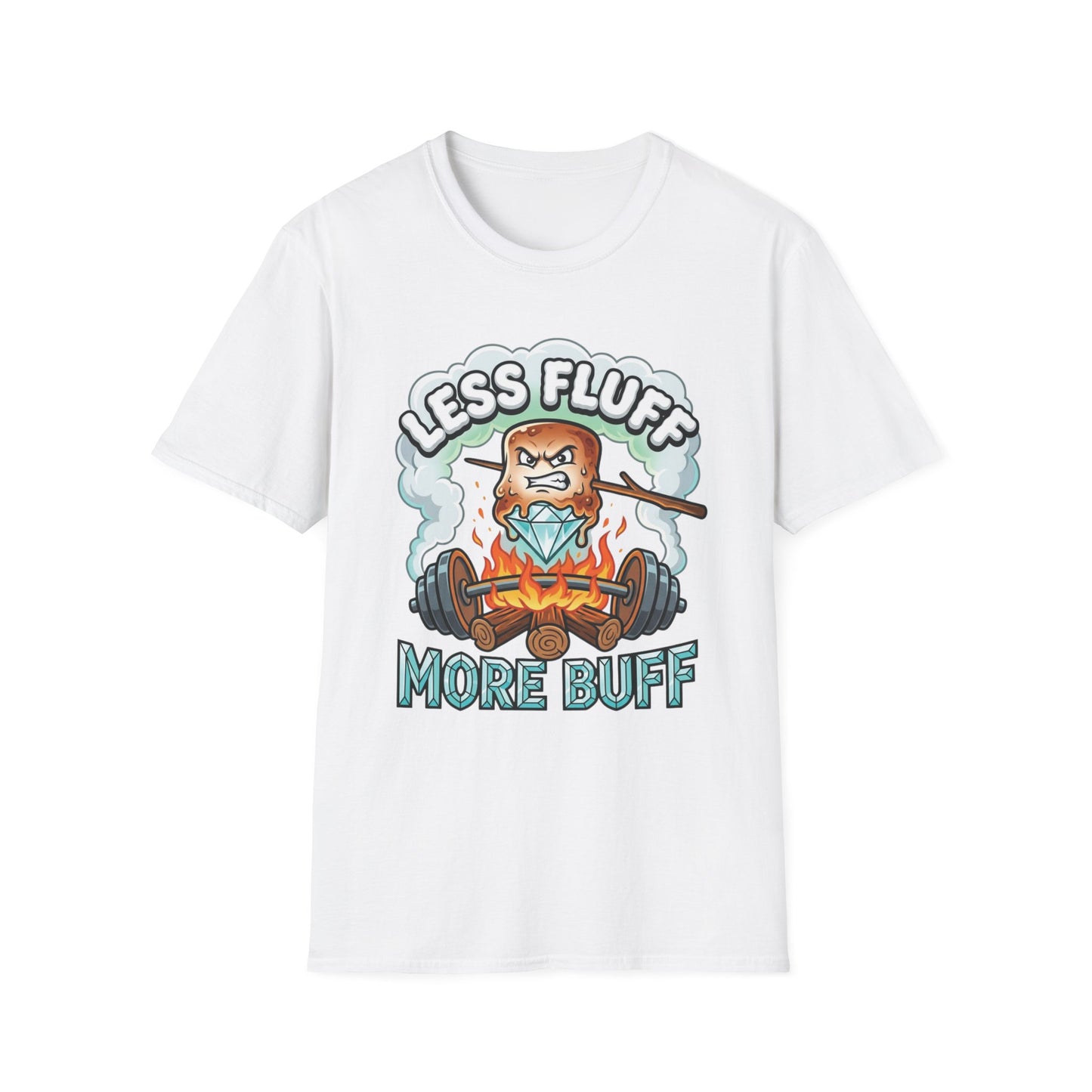 Less Fluff More Buff - Marshmallow graphic t-shirt mockup