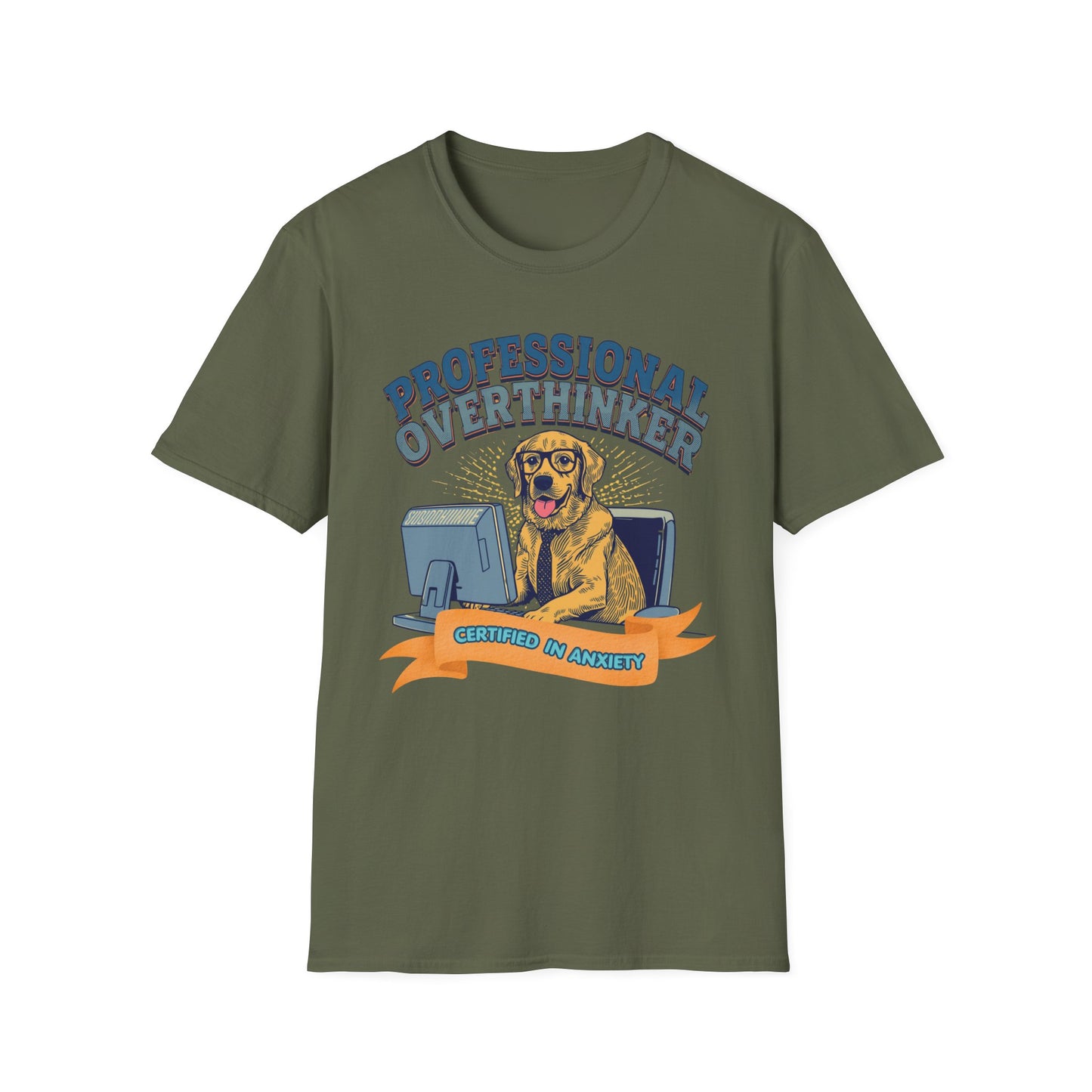 Professional Overthinker Dog graphic t-shirt mockup