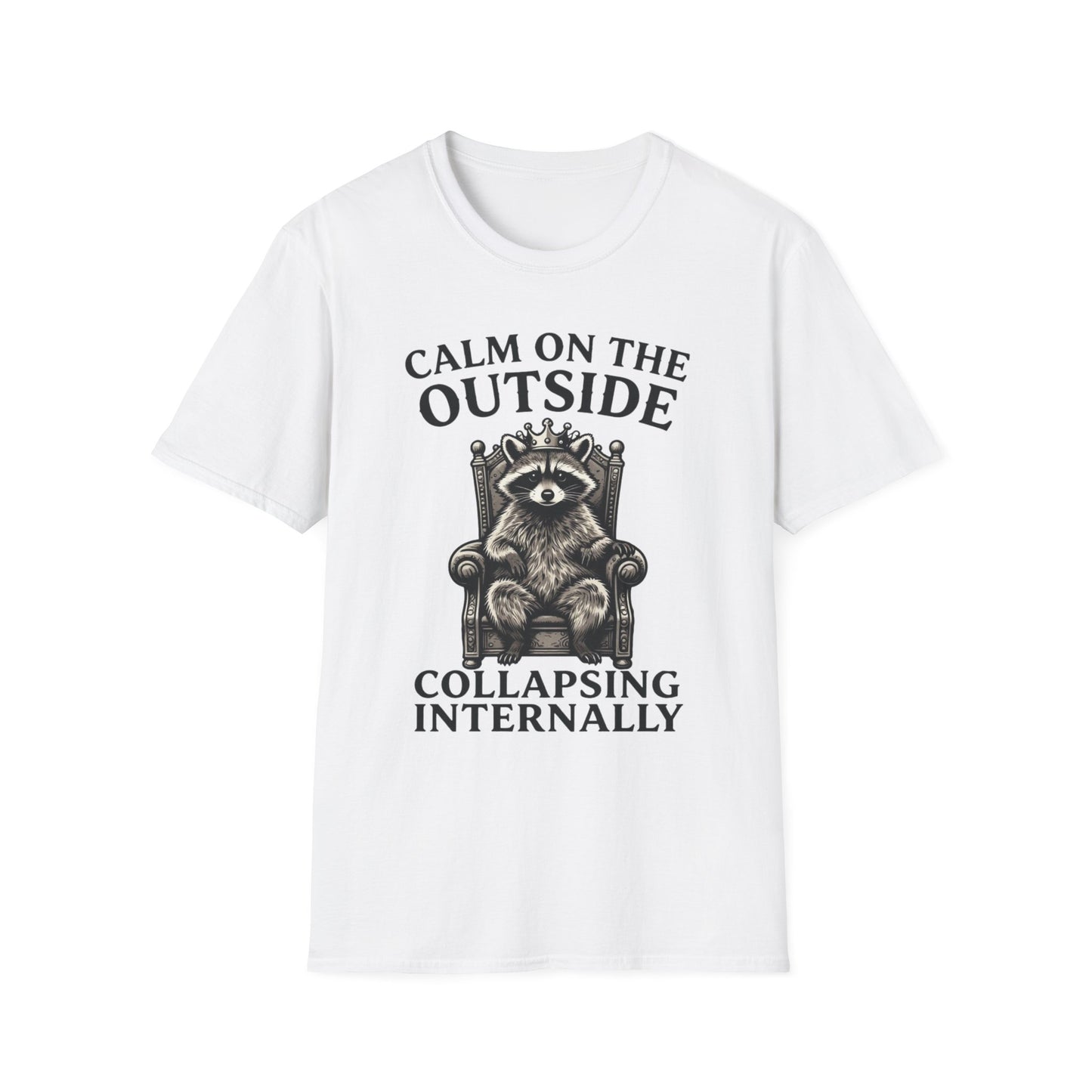 Calm Outside, Collapsing Internally graphic t-shirt mockup