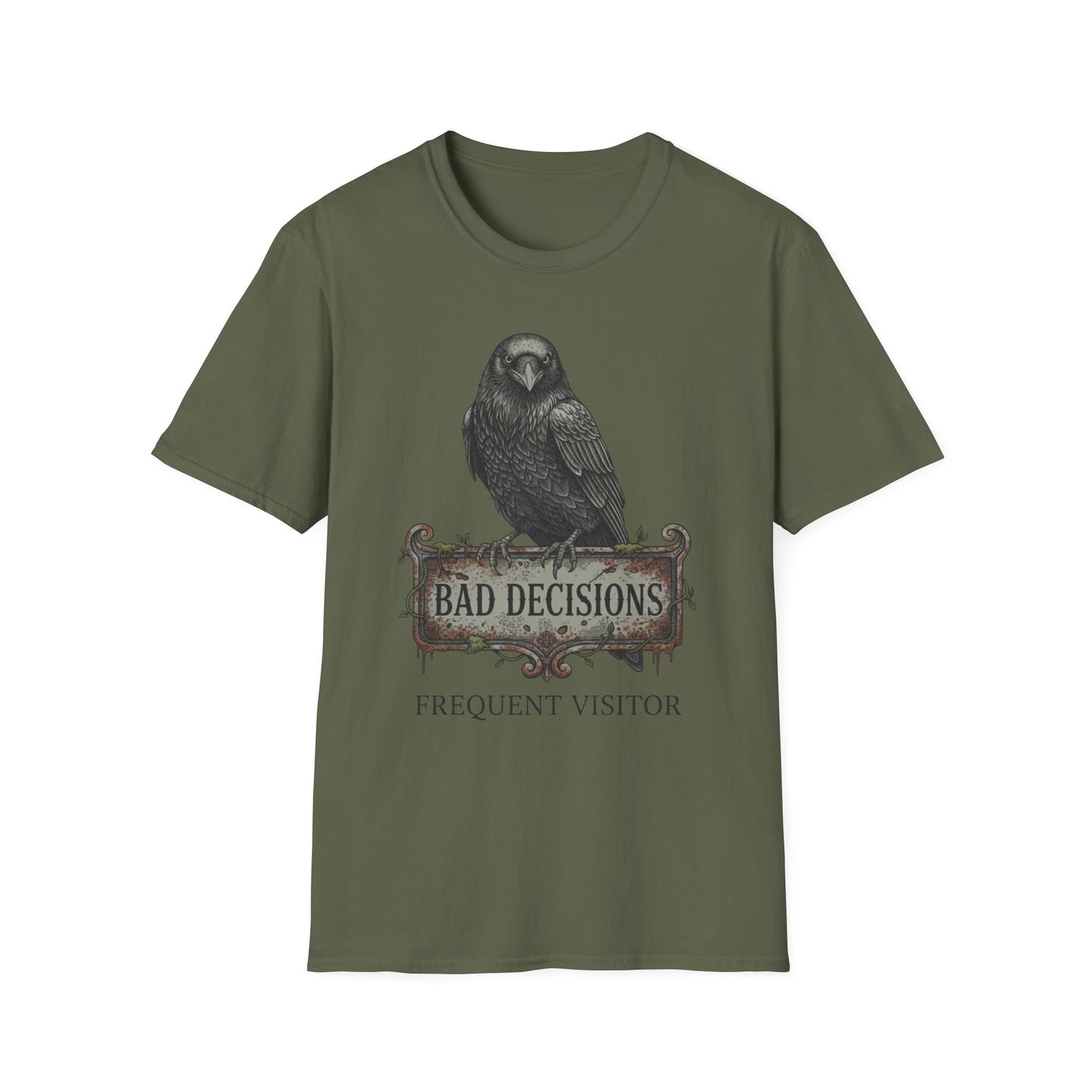 Bad Decisions: Frequent Visitor graphic t-shirt mockup