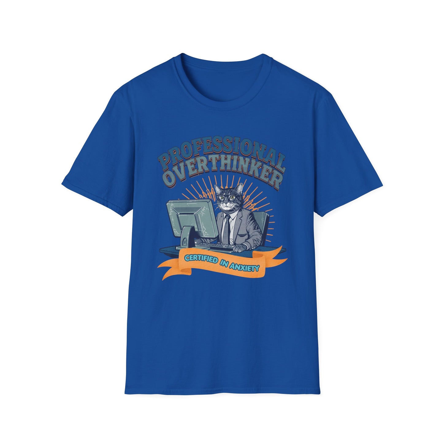 Professional Overthinker Cat graphic t-shirt mockup