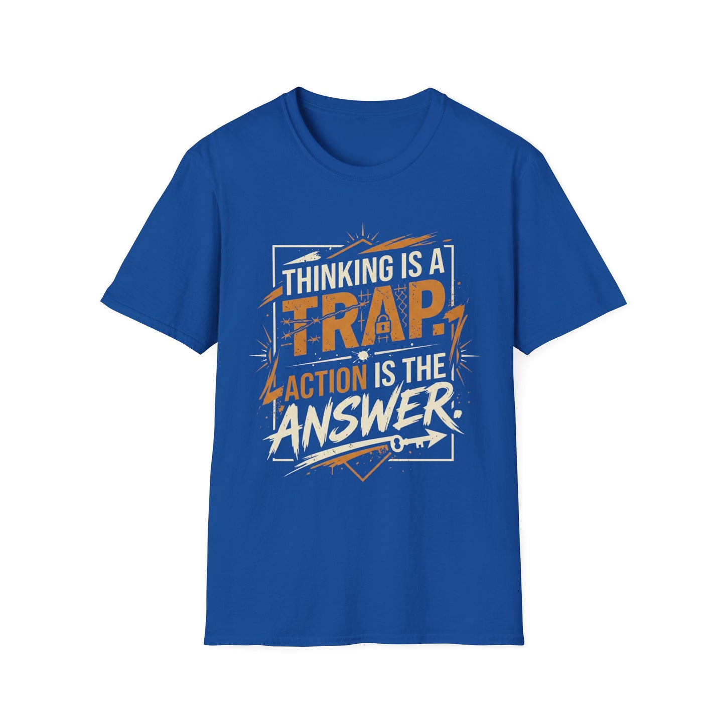 Thinking Is a Trap, Action Is the Answer - Pop Type graphic t-shirt mockup