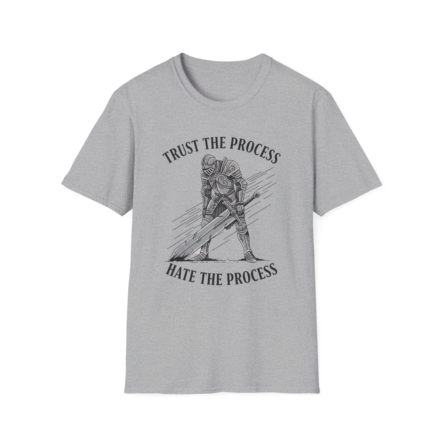 Trust the Process, Hate the Process graphic t-shirt mockup
