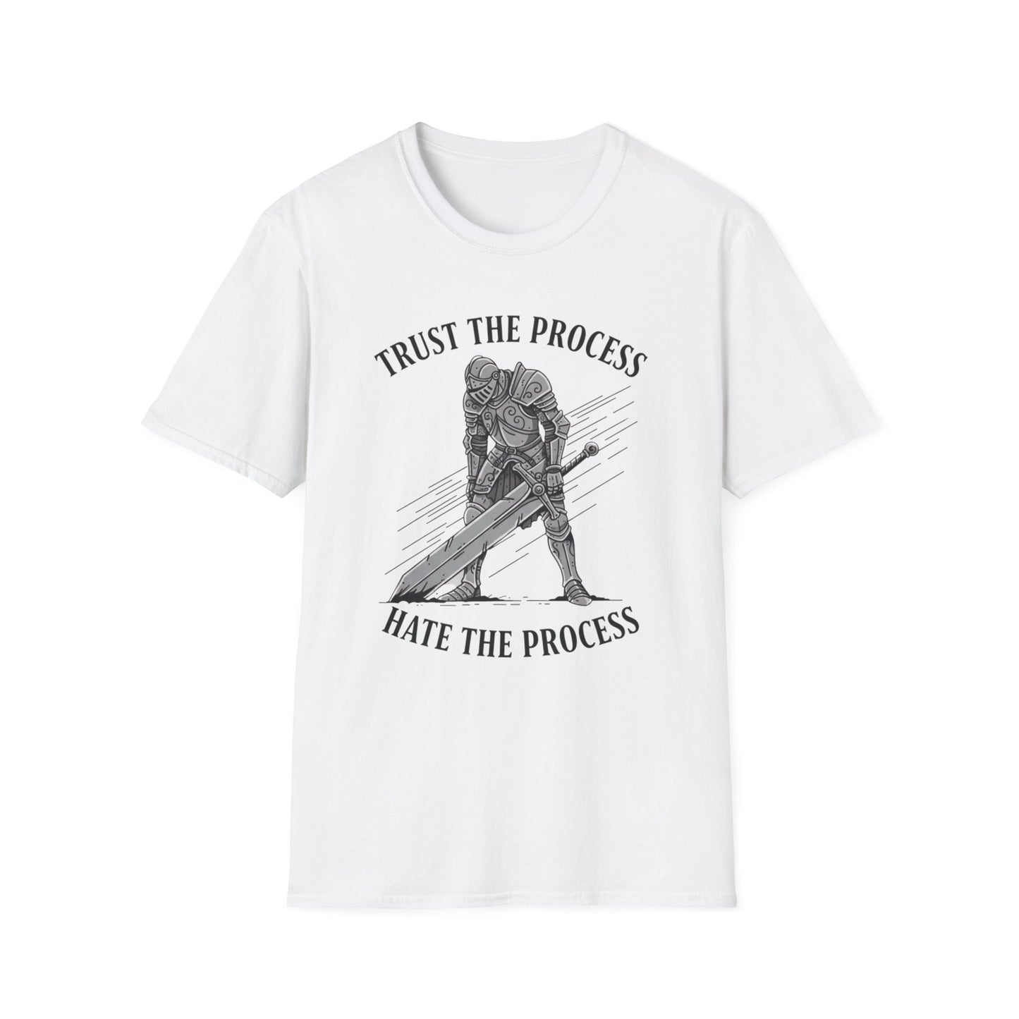 Trust the Process, Hate the Process graphic t-shirt mockup