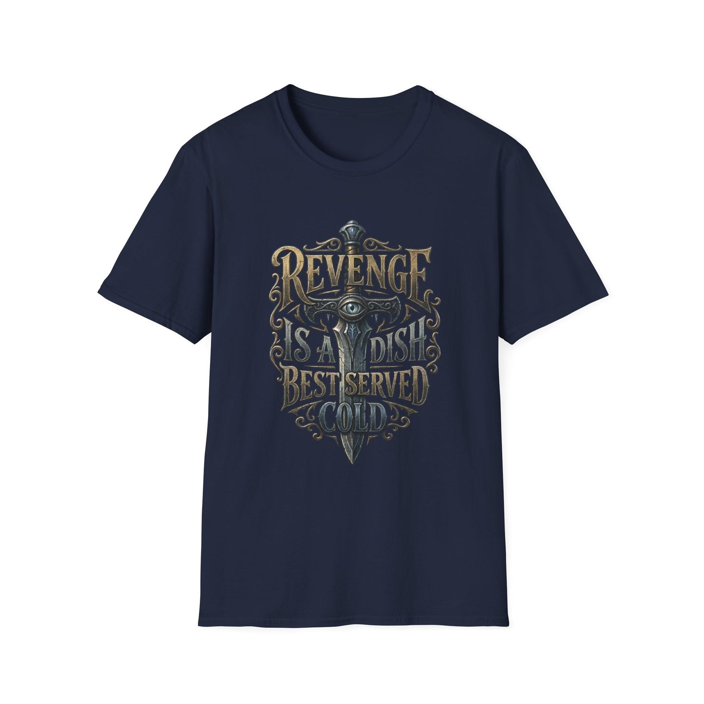 Revenge Is a Dish Best Served Cold - Gothic Crest graphic t-shirt mockup