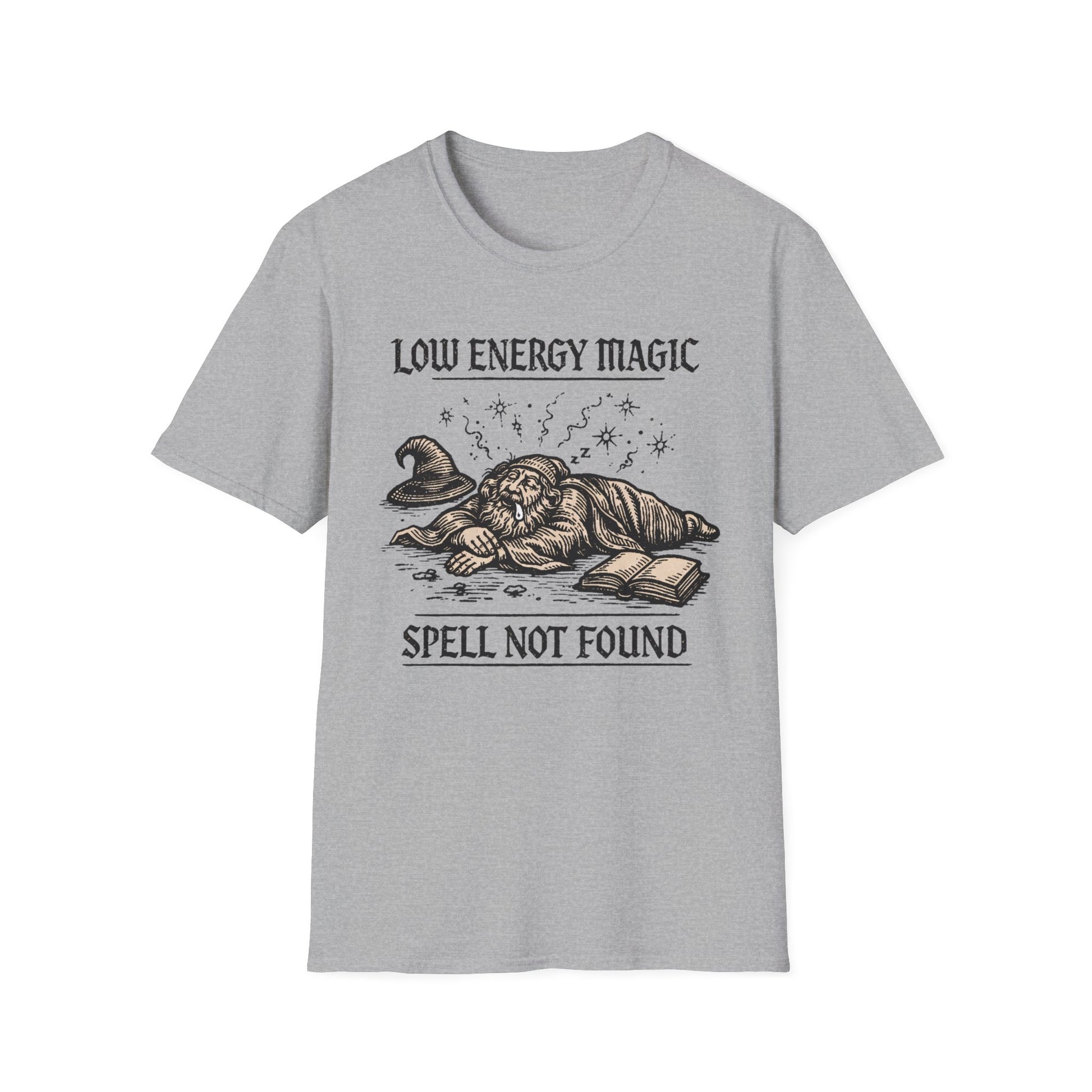 Low Energy Magic: Spell Not Found graphic t-shirt mockup