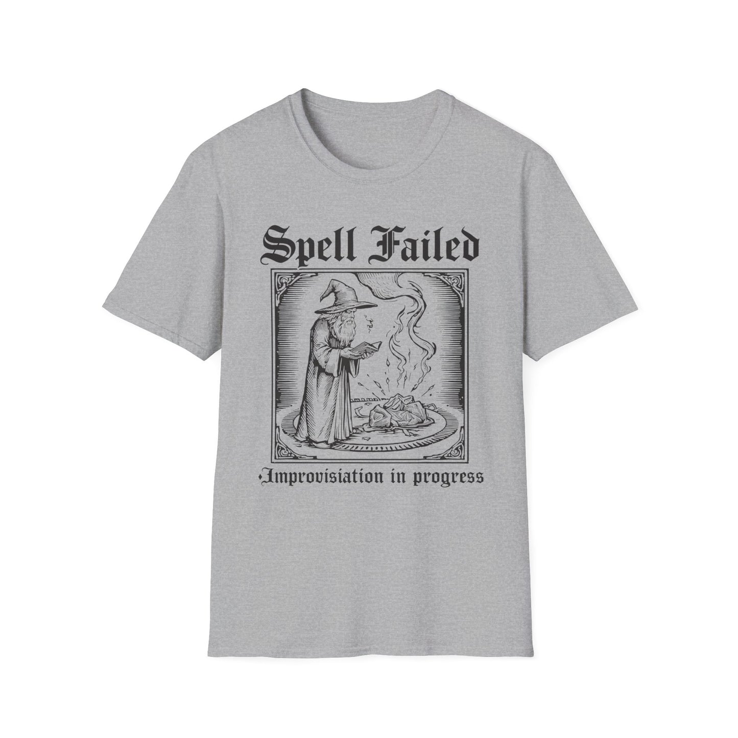 Spell Failed Improvisation in Progress graphic t-shirt mockup