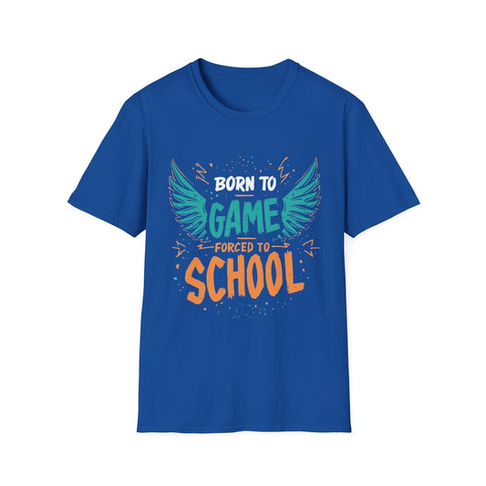 Born to Game Forced to School graphic t-shirt mockup
