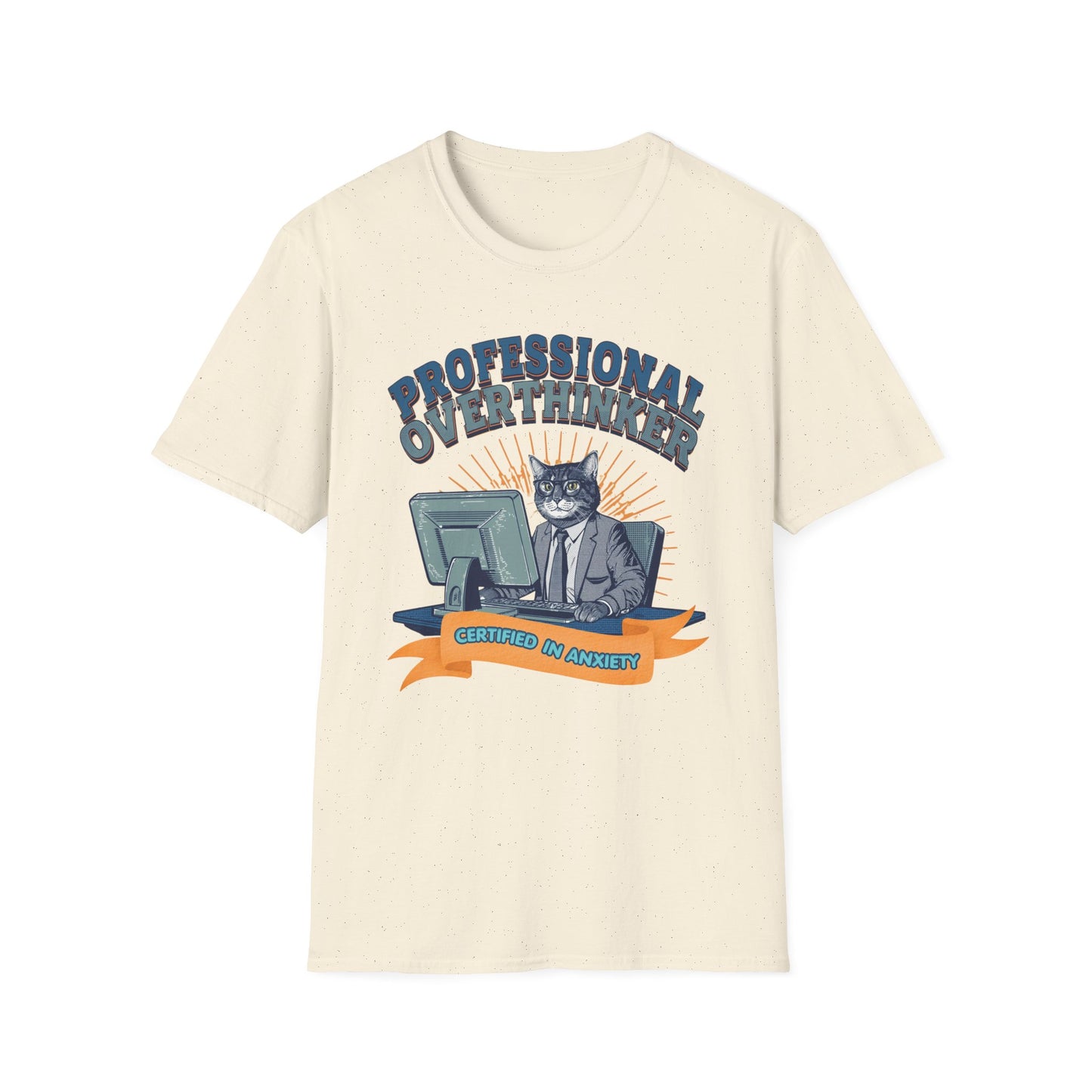 Professional Overthinker Cat graphic t-shirt mockup