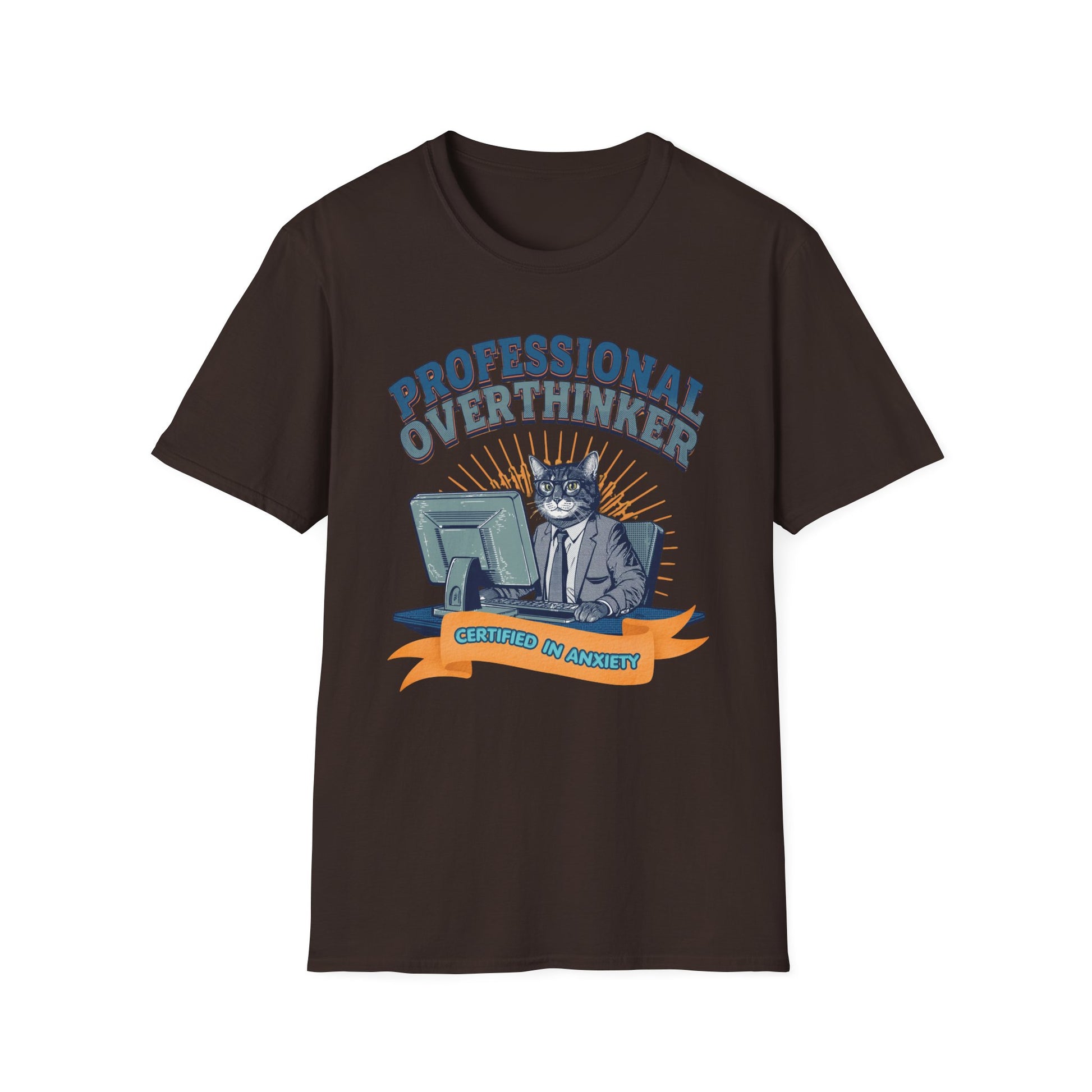 Professional Overthinker Cat graphic t-shirt mockup