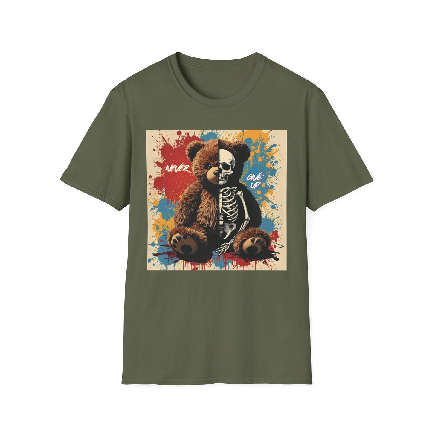 Never Give Up - Poster Cat graphic t-shirt mockup