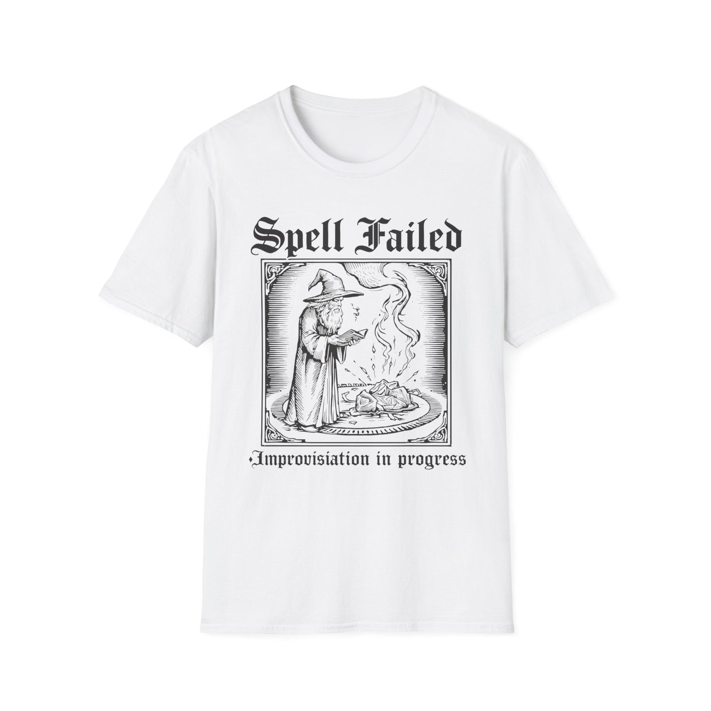Spell Failed Improvisation in Progress graphic t-shirt mockup
