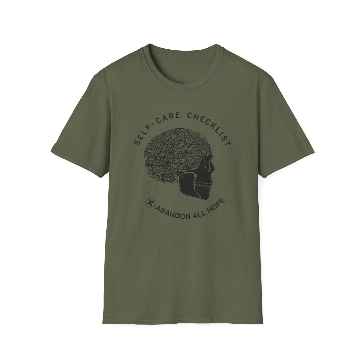 Self-Care Checklist: Abandon All Hope - Alt graphic t-shirt mockup