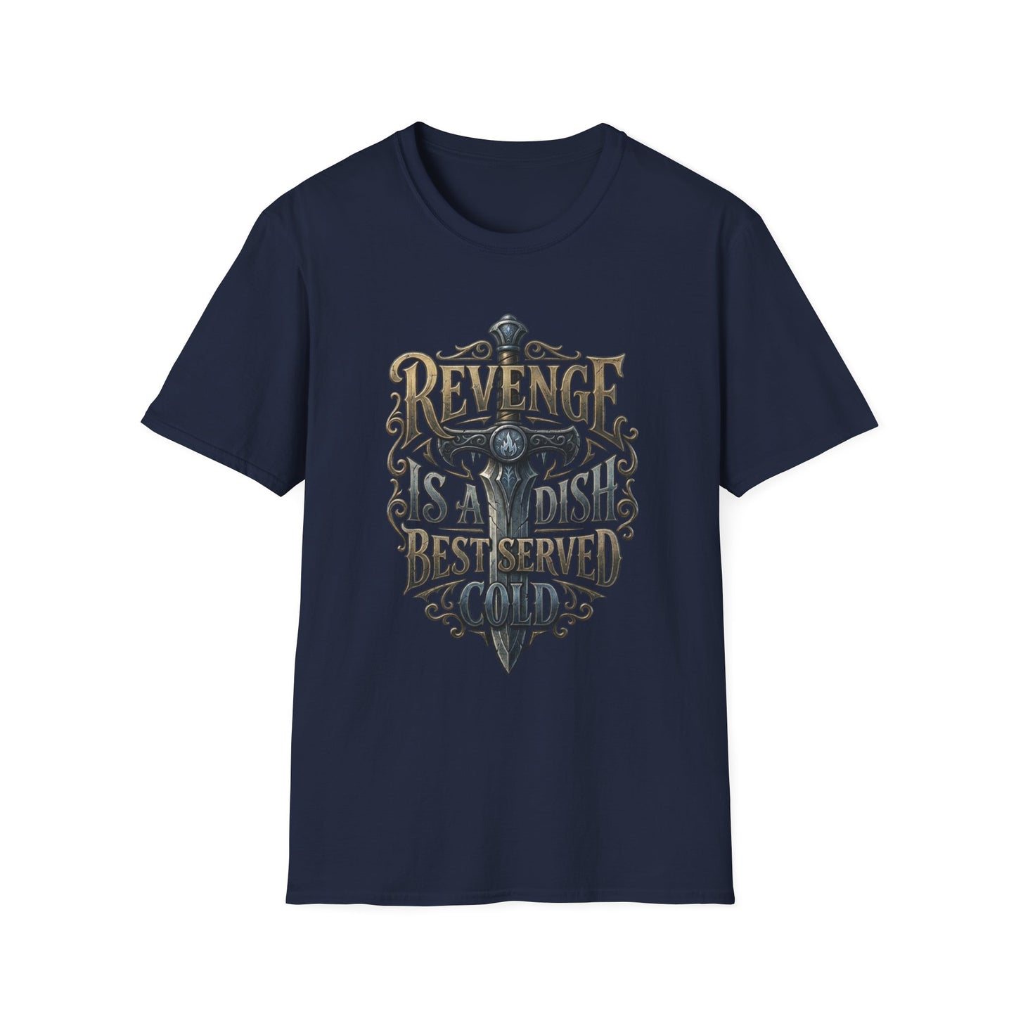 Revenge Is a Dish Best Served Cold - Dark Crest graphic t-shirt mockup