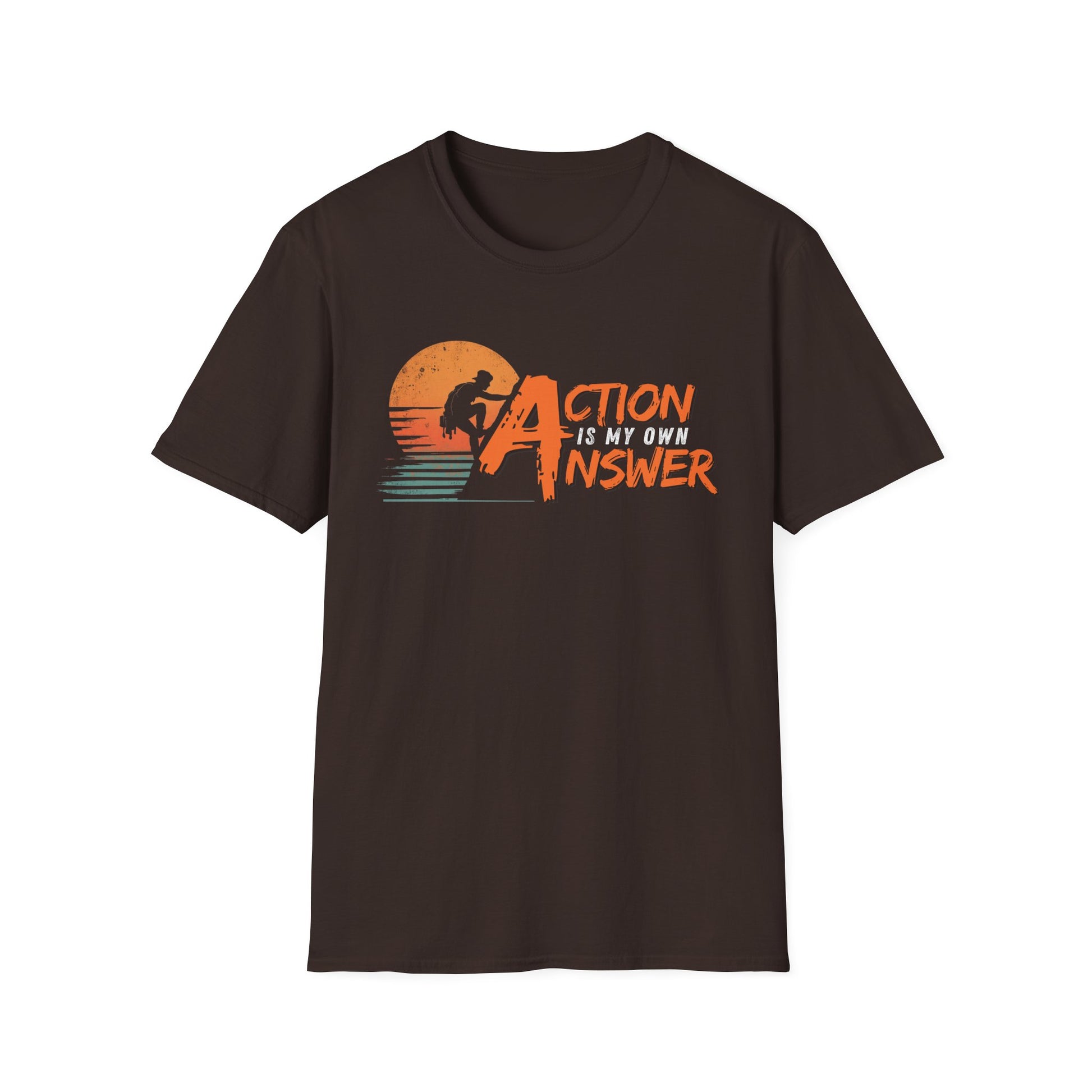 Action Is My Answer graphic t-shirt mockup