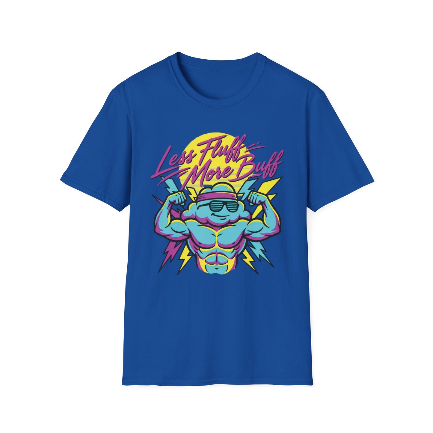 Less Fluff More Buff - Cloudman graphic t-shirt mockup